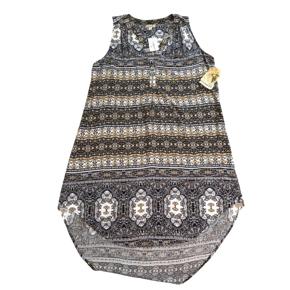 One World Womens 1X Boho Medallion Print Sleeveless High-Low Tunic Dress NWT